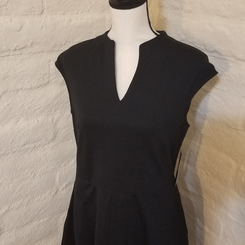New York & Company NYC Black Dress Sleeveless Cap Sleeve Pockets Cotton Medium - Picture 3 of 8